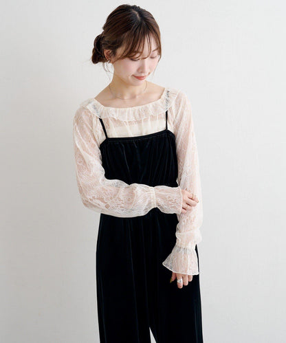 B 蕾絲上衣套裝天鵝絨連體褲