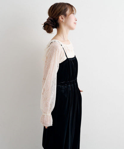 B 蕾絲上衣套裝天鵝絨連體褲