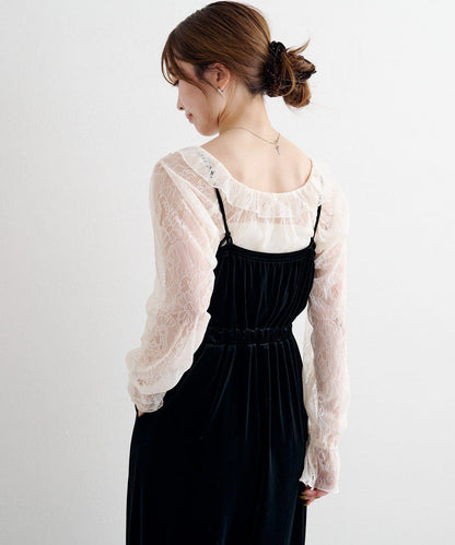 B 蕾絲上衣套裝天鵝絨連體褲