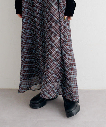 B 透視格紋連衣裙