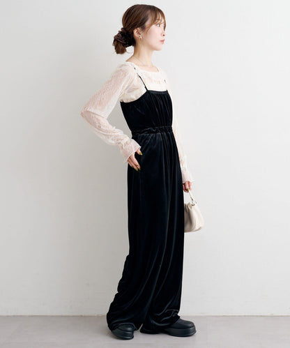 B 蕾絲上衣套裝天鵝絨連體褲