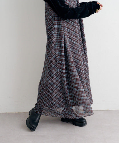 B 透視格紋連衣裙