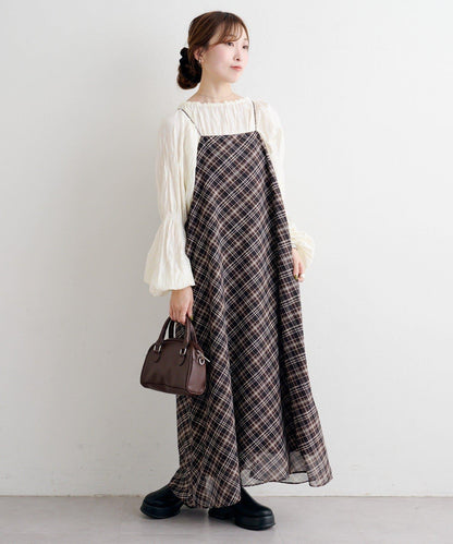 B 透視格紋連衣裙