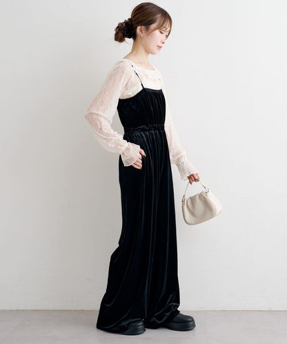 B 蕾絲上衣套裝天鵝絨連體褲