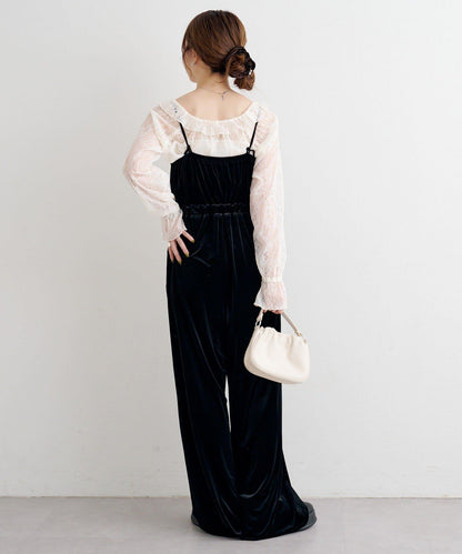 B 蕾絲上衣套裝天鵝絨連體褲