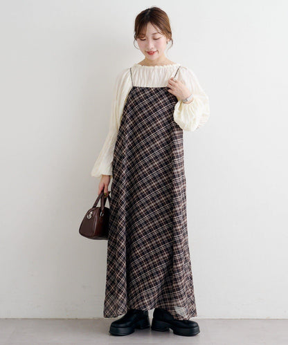 B 透視格紋連衣裙