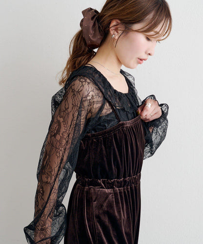 B 蕾絲上衣套裝天鵝絨連體褲