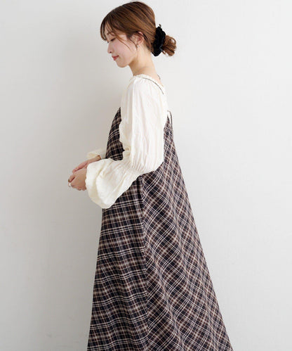 B 透視格紋連衣裙