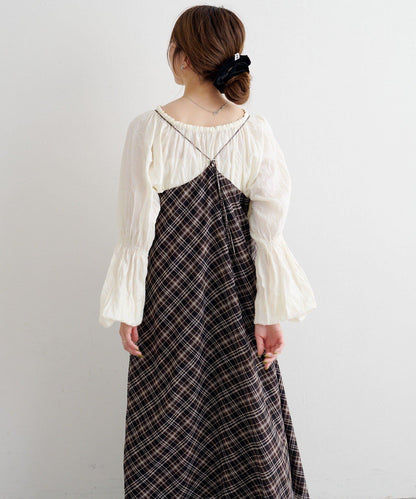 B 透視格紋連衣裙