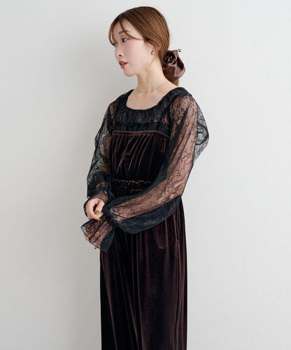 B 蕾絲上衣套裝天鵝絨連體褲