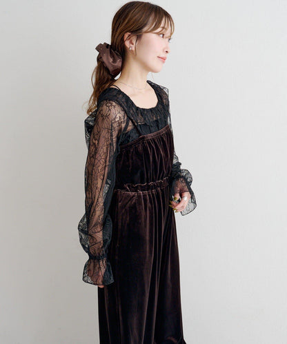 B 蕾絲上衣套裝天鵝絨連體褲