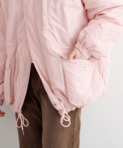 B 高腰抽褶尼龍大衣