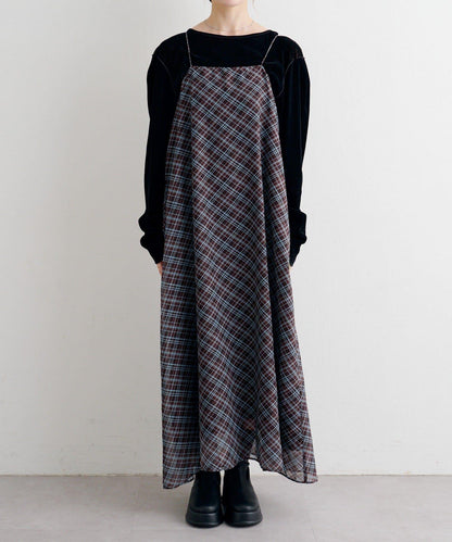 B 透視格紋連衣裙