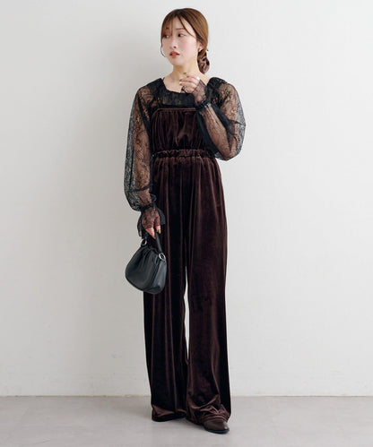 B 蕾絲上衣套裝天鵝絨連體褲