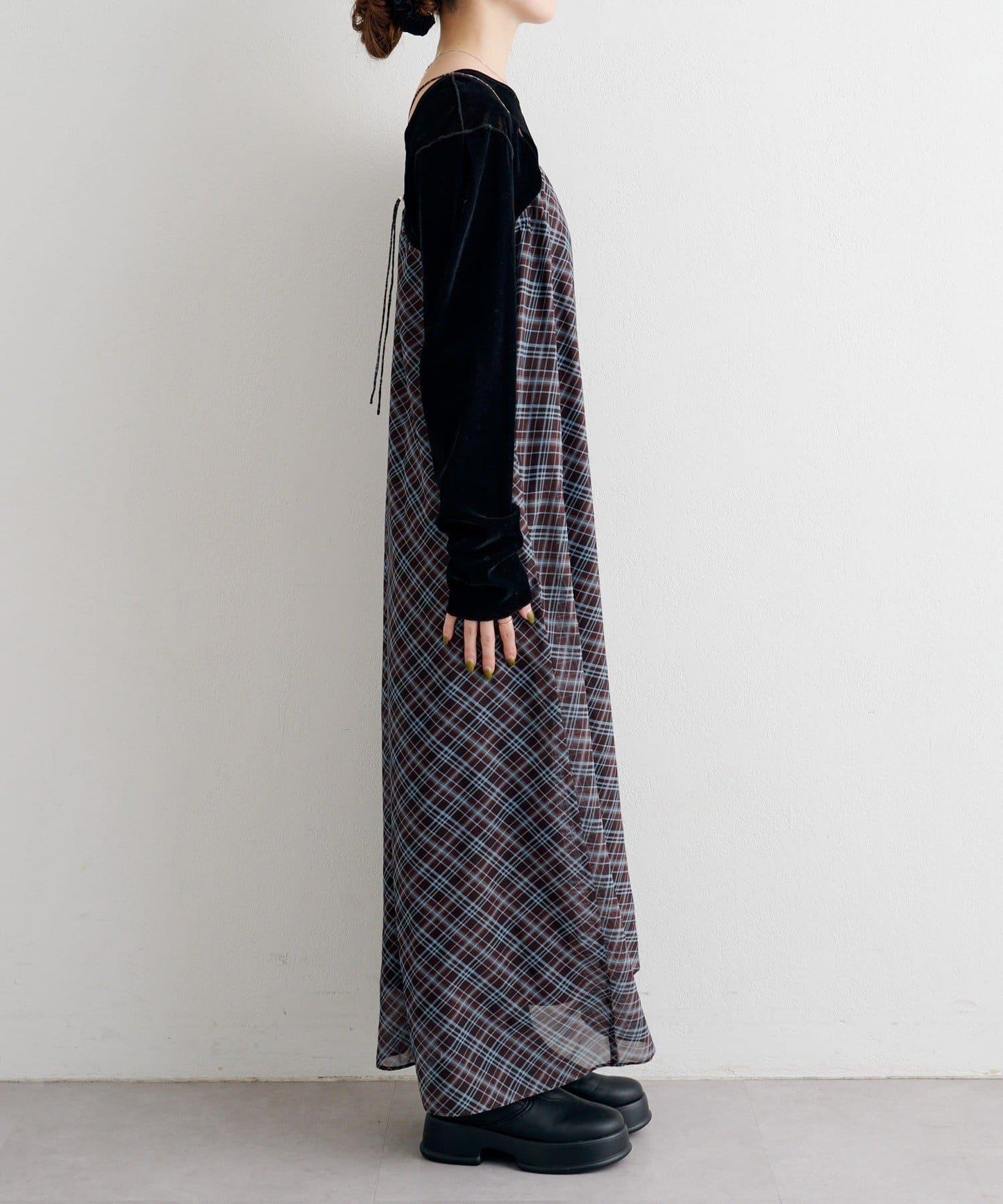 B 透視格紋連衣裙