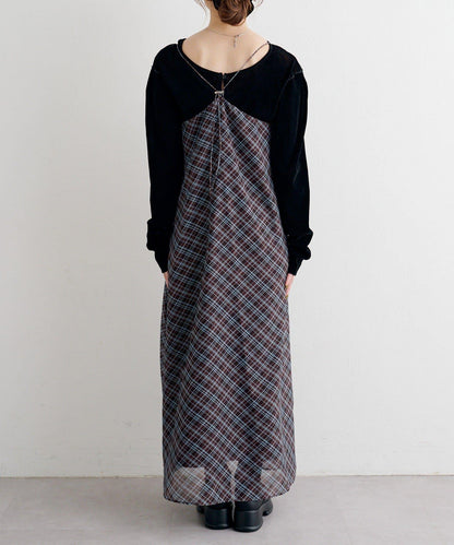 B 透視格紋連衣裙