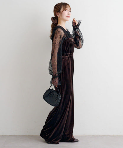 B 蕾絲上衣套裝天鵝絨連體褲