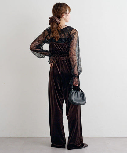 B 蕾絲上衣套裝天鵝絨連體褲