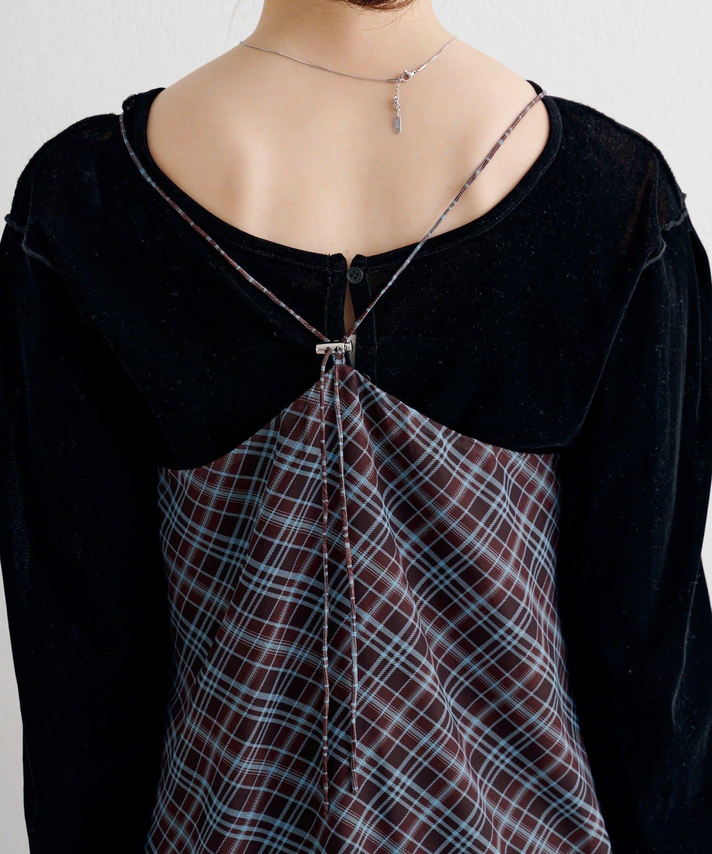 B 透視格紋連衣裙