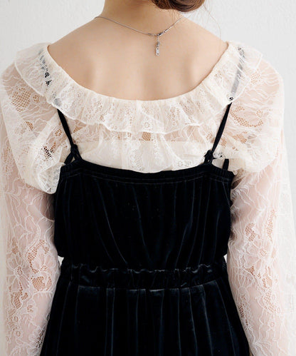 B 蕾絲上衣套裝天鵝絨連體褲