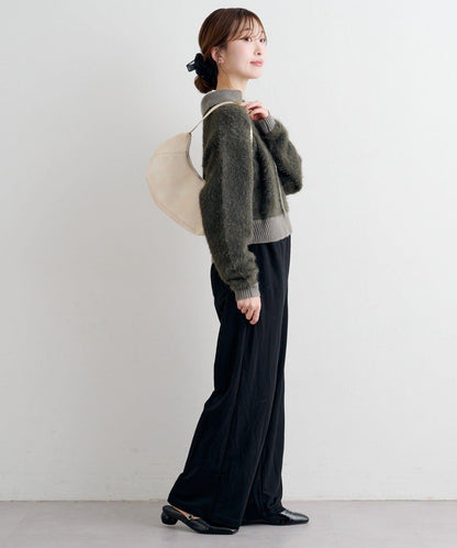 蕾絲繫帶翻領長毛針織衫