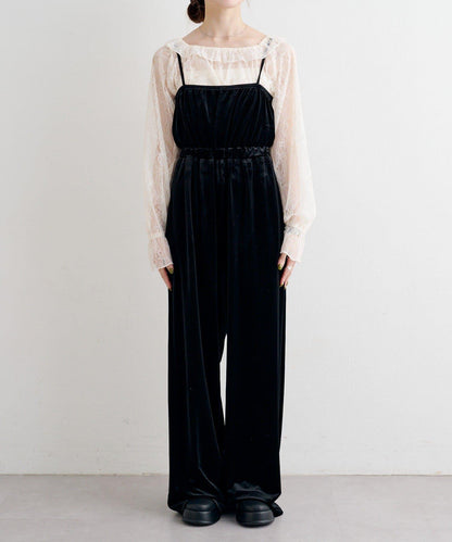 B 蕾絲上衣套裝天鵝絨連體褲