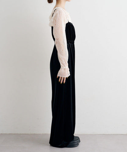 B 蕾絲上衣套裝天鵝絨連體褲