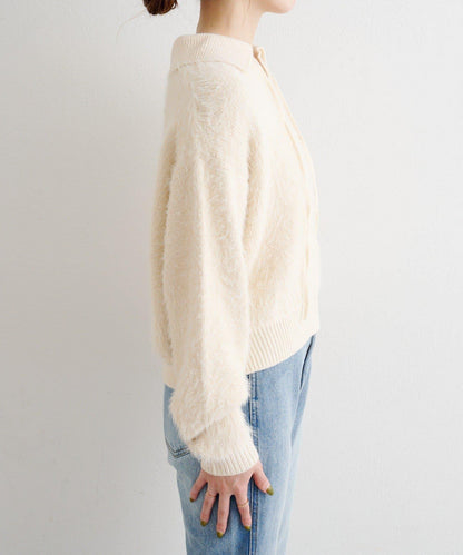 蕾絲繫帶翻領長毛針織衫