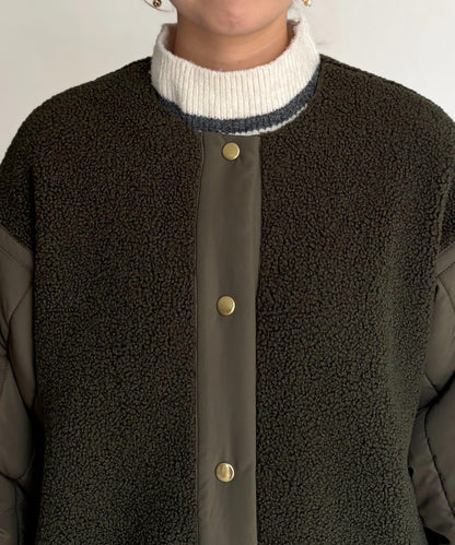 羊羔絨拼接條紋絎縫大衣