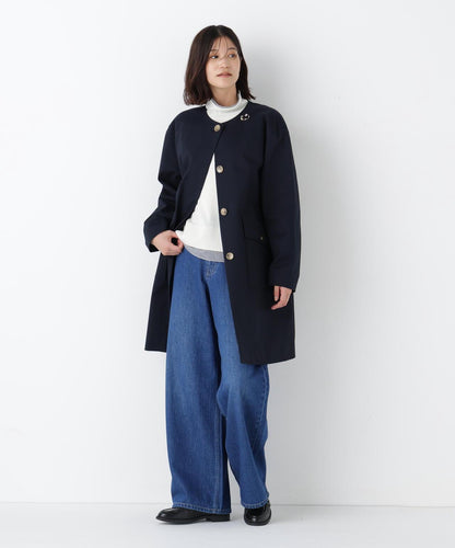 帶內襯翻蓋無領大衣