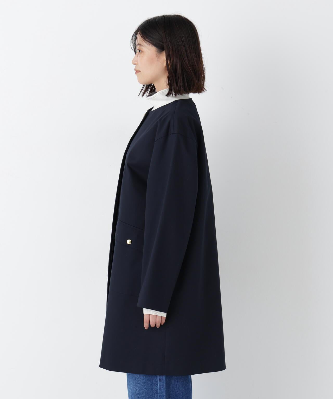 帶內襯翻蓋無領大衣