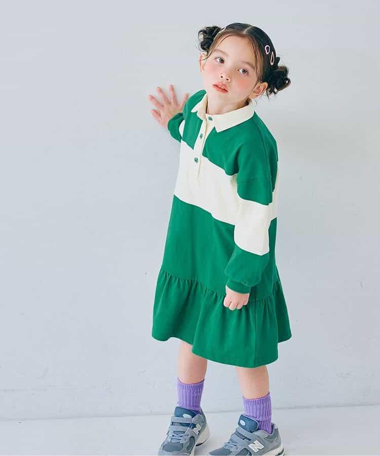 春季拼接色長袖下襬荷葉邊連衣裙 Link