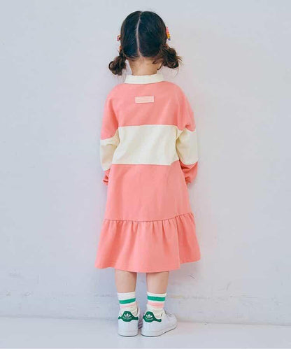 春季拼接色長袖下襬荷葉邊連衣裙 Link