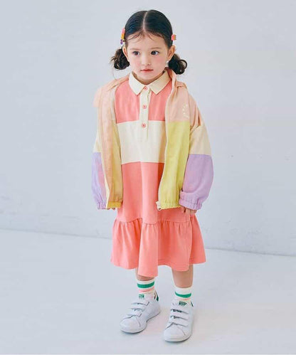 春季拼接色長袖下襬荷葉邊連衣裙 Link