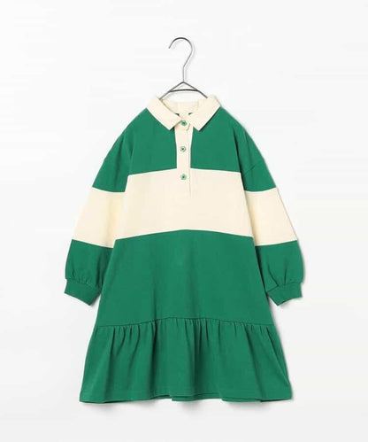 春季拼接色長袖下襬荷葉邊連衣裙 Link