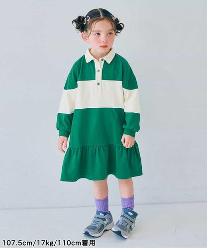 春季拼接色長袖下襬荷葉邊連衣裙 Link