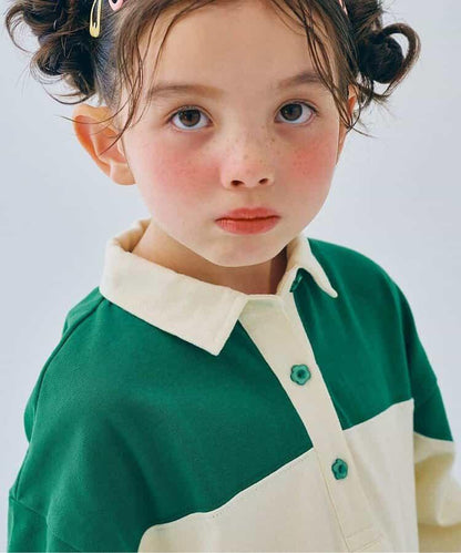 春季拼接色長袖下襬荷葉邊連衣裙 Link