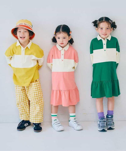 春季拼接色長袖下襬荷葉邊連衣裙 Link