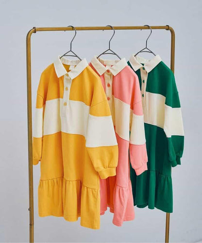 春季拼接色長袖下襬荷葉邊連衣裙 Link