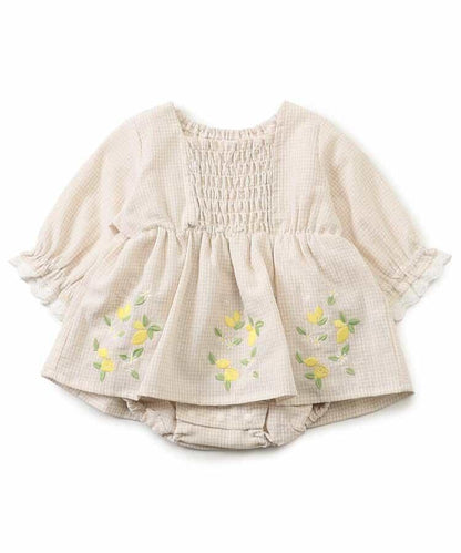 水果刺繡褶皺設計連體衣