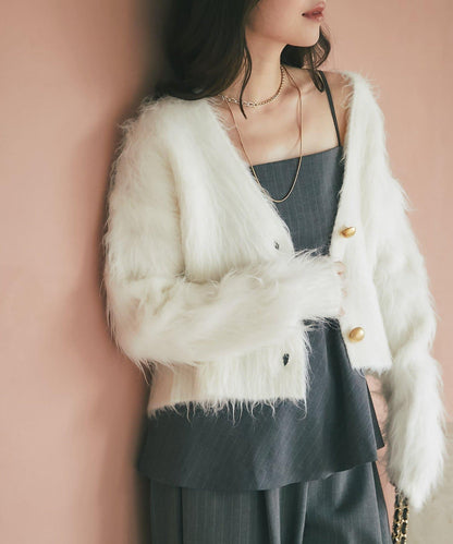 【全骨架推薦最強針織衫】長毛羽短款開衫