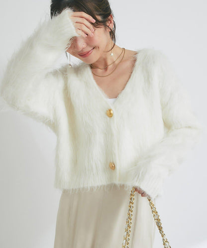 【全骨架推薦最強針織衫】長毛羽短款開衫