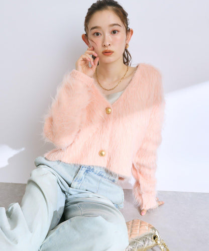 【全骨架推薦最強針織衫】長毛羽短款開衫