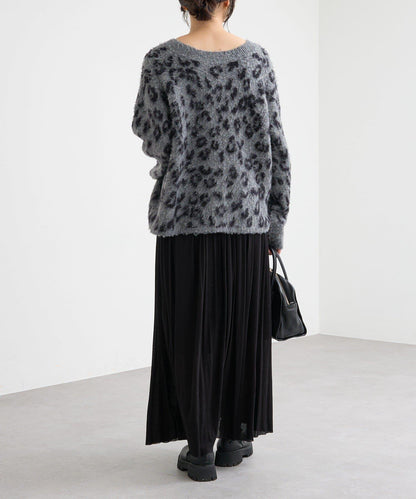 【時尚感十足】豹紋長毛針織衫