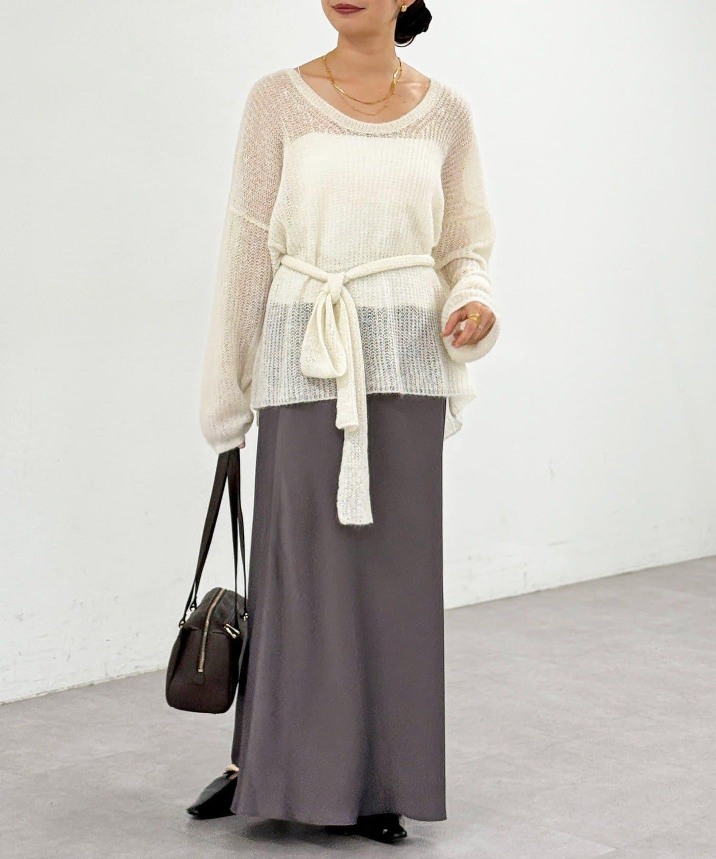 【輕盈感◎】附圍巾羊駝毛寬鬆針織衫