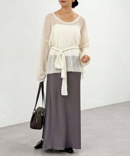 【輕盈感◎】附圍巾羊駝毛寬鬆針織衫