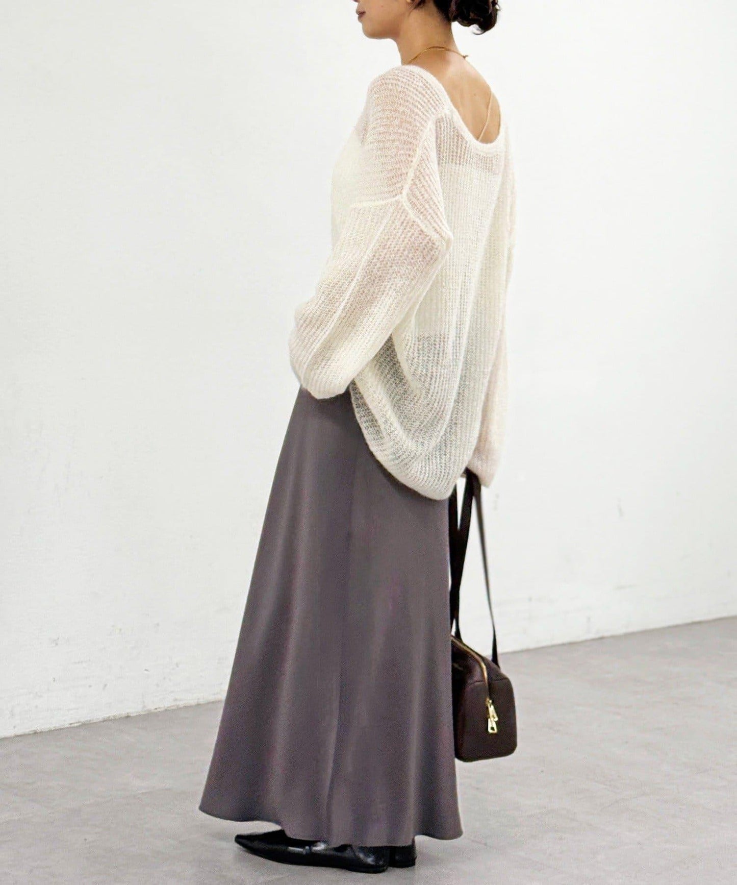 【輕盈感◎】附圍巾羊駝毛寬鬆針織衫