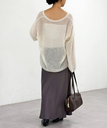 【輕盈感◎】附圍巾羊駝毛寬鬆針織衫