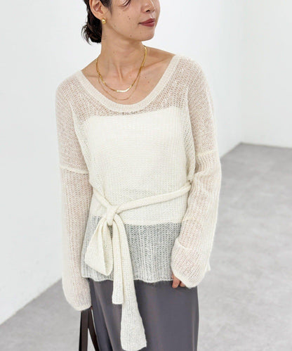 【輕盈感◎】附圍巾羊駝毛寬鬆針織衫