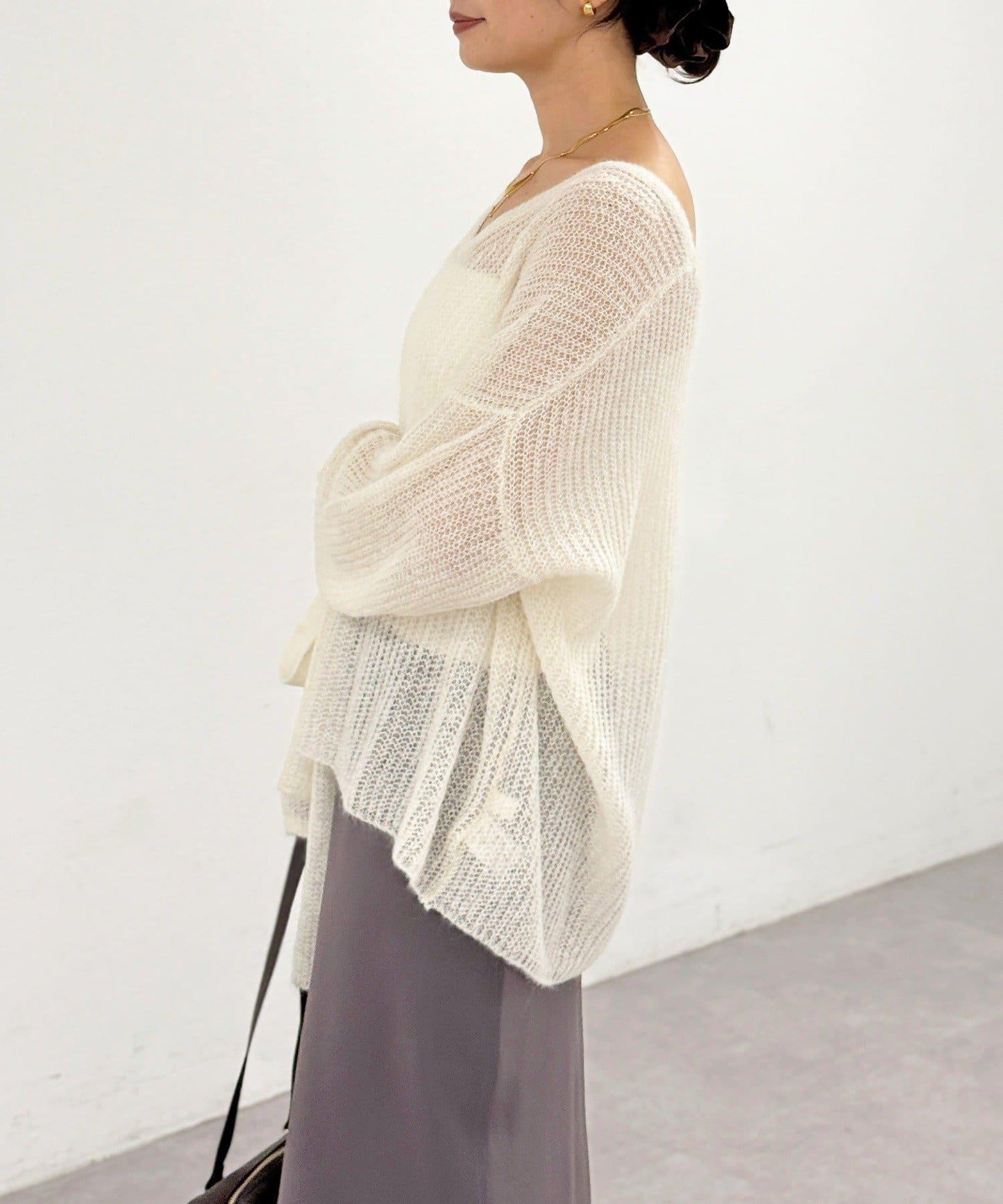 【輕盈感◎】附圍巾羊駝毛寬鬆針織衫